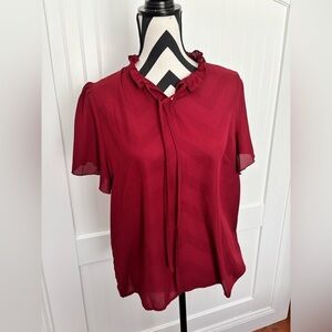 Tie-Neck Ruffle Collar Blouse - Wine